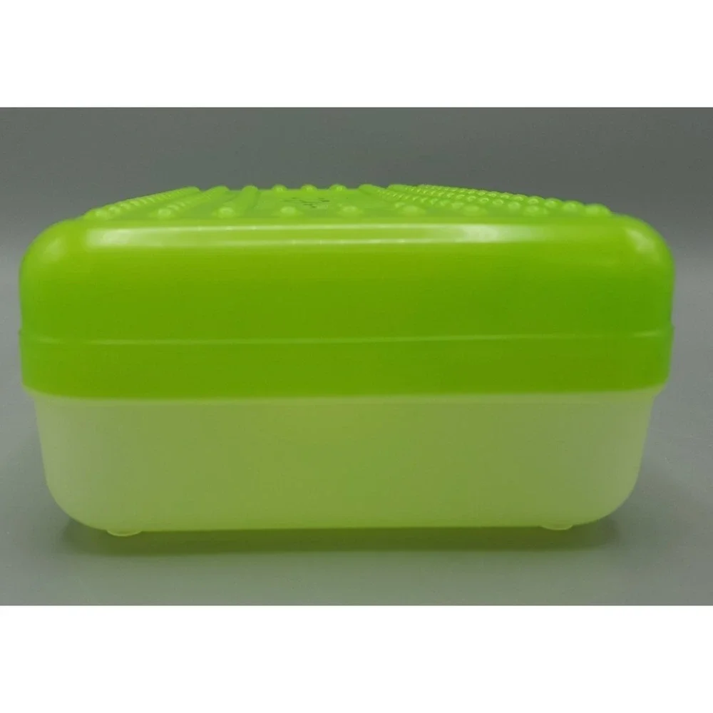 Spacemaker Vintage 1990s Plastic Pencil Case Box Neon‎ Green Top Frosted Bottom